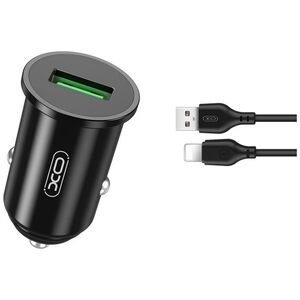 XO car charger TZ12 QC 3.0 18W 1x USB black + Lightning cable 6920680877317