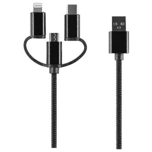 Setty 3in1 cable USB - Lightning + USB-C + microUSB 1,0 m 2A black nylon DT 5900495925626