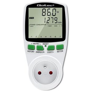 Qoltec Watomierz Licznik zużycia energii PM0627 z historiš pomiaru | 3680W | 16A | LCD