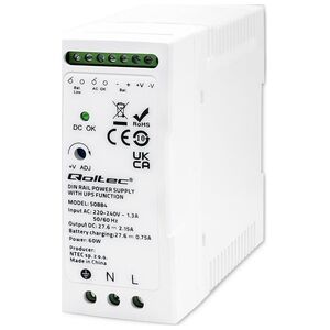 Qoltec Zasilacz Qoltec na szynę DIN z funkcją UPS | 60W