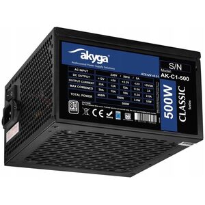 Akyga Zasilacz ATX 500W Akyga AK-C1-500 P4+4 2x PCI-E 6+2 pin 4x SATA 2x Molex APFC FAN 12cm