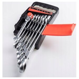 EXPERT KPL. KLUCZY PŁASKO OCZKOWYCH GRZECHOTKĄ/PRZEGUBEM 7SZT. 8-19MM [EXPERT] - 1kp