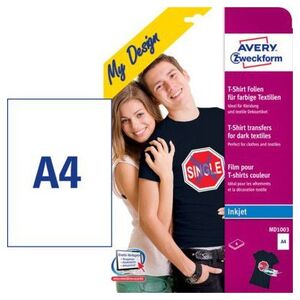Avery Zweckform Folie Transferowe na Koszulki do Kolorowych Tkanin, 4 arkusze