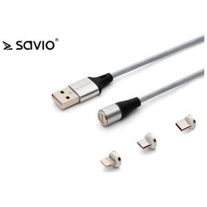 Kabel USB Savio USB-A - USB-C + microUSB + Lightning 1 m Srebrny (1_790966)