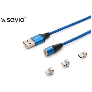 Kabel USB Savio USB-A - USB-C + microUSB + Lightning 1 m Niebieski (1_790967)