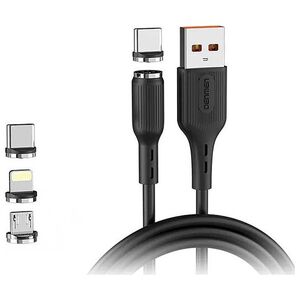 Kabel USB Denmen USB-A - USB-C + microUSB + Lightning 1 m Czarny (29367)