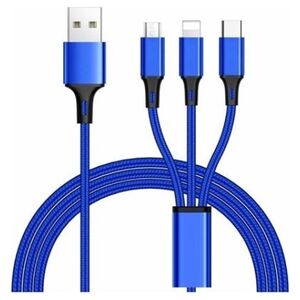 Kabel USB PremiumCord USB-A - USB-C + microUSB + Lightning 1.2 m Niebieski (ku31pow01)