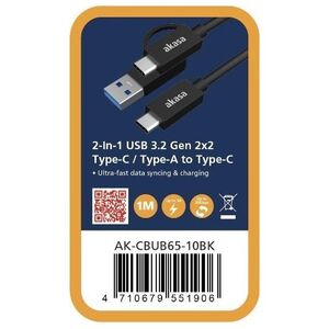 Kabel USB Akasa USB-A - 2x USB-C 1 m Czarny (AK-CBUB65-10BK)