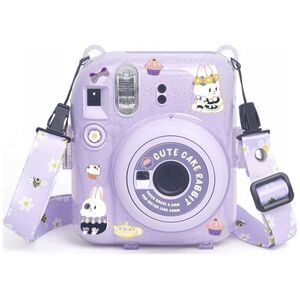Pokrowiec LoveInstant Futerał Etui Pokrowiec Case do FujiFilm Fuji INSTAX Mini 12 + Naklejki i Kieszeń na Zdjęcia / Słodki Królik / Fioletowy Brokat