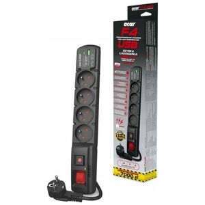 Listwa zasilająca Acar Listwa zasilajšca F4 USB A+C 3m 4x 230V PD3.0 QC Czarna