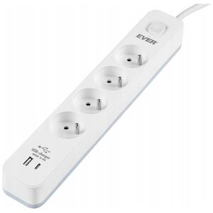 Listwa zasilająca Ever Listwa antyprzepięciowa Ever Proect 4PL 1A1C USB 1,5m biała
