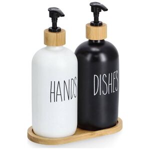 Dozownik do mydła Zeller Zestaw dozowników na płyn i mydło z bambusową podstawką, 2 x 500 ml