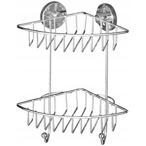 Wenko Narożna półka łazienkowa BARI, Vacuum-Loc, 2 poziomy - stal chromowana, WENKO
