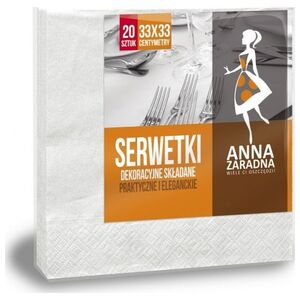 Anna Zaradna Serwetki ANNA ZARADNA, trójwarstwowe, składane, 33x33cm, 20 szt., białe, biały