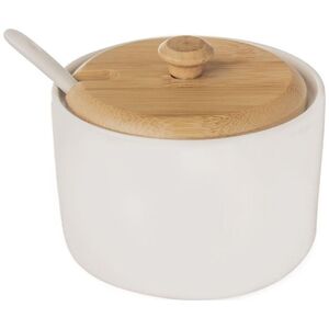 Orion Cukierniczka porcelanowa, bambusowa, biała, z pokrywką, łyżeczką, cukiernica, pojemnik na cukier
