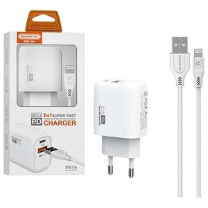 Ładowarka M ŁADOWARKA SIECIOWA 3A 18W + KABEL IPHONE BIAŁA SOMOSTEL POWER DELIVERY SMS-Q01 PD+USB