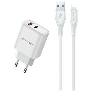 Ładowarka Awei AWEI ład. siec. PD81L-EU 22.5W + kabel USB + Lightning biała/white GaN