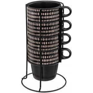 Secret de Gourmet Zestaw 4 ceramicznych filiżanek na stojaku ETHNIKA, 250 ml