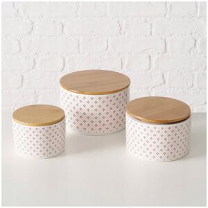 Boltze Pojemniki ceramiczne z bambusową pokrywą LILLY, 3 sztuki