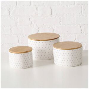 Boltze Pojemniki ceramiczne z bambusową pokrywą LILLY, 3 sztuki