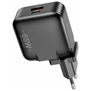 Ładowarka Awei AWEI ład. siec. PD55-EU 65W USB + USB-C czarna/black GaN