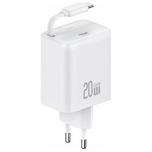 Ładowarka Usams USAMS Ład. siec. 1xUSB-C ze zwijanym kablem USB-C Retractable PD+QC 20W Gan Fast Charging biały/white YC Series CC233TC02 (US-CC233)
