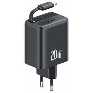 Ładowarka Usams USAMS Ład. siec. 1xUSB-C ze zwijanym kablem USB-C Retractable PD+QC 20W Gan Fast Charging czarny/black YC Series CC233TC01 (US-CC233)