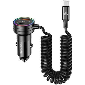 Ładowarka Usams Ładowarka Samochodowa z kablem sprężynowym USAMS 2xUSB-C 1xUSB-A C33 60W czarna CC167CC01 (US-CC167)