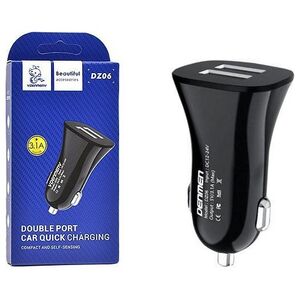 Ładowarka Vega ŁADOWARKA SAMOCHODOWA 3A CZARNA DENMEN 3100mA DUAL FAST CHARGING DZ06 2XUSB 15W>