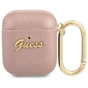 Guess Etui ochronne GUA2SASMP Saffiano Script Metal Collection do AirPods 1/2 różowe