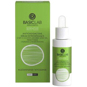 Basiclab Esteticus antyoksydacyjne serum wyrównujące z Wit.C 15% prebiotykiem i filtrem z wody ryżowej 30ml