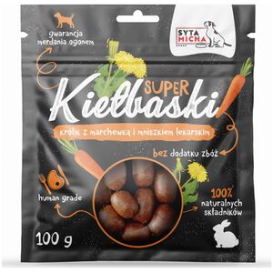 Syta Micha Syta Micha Super kiełbaski dla psa z królikiem, marchewką i mniszkiem 100g