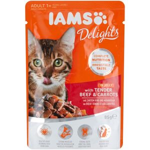 EUKANUBA IAMS Delights Adult z wołowiną i marchewką w galarecie 85g kot