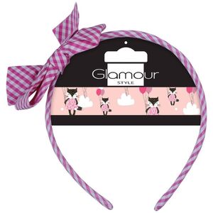 Glamour Kids opaska z kokardą Różowa Kratka