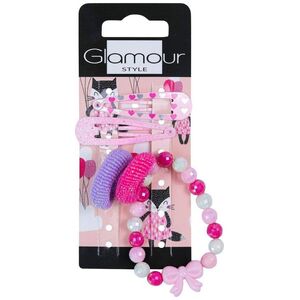 Glamour Kids zestaw gumki do włosów 2szt. + spinki do włosów 2szt.+ bransoletka Serduszka