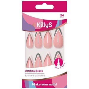 KILLYS Artifical Nails sztuczne paznokcie Stiletto Silver Glitter French 24szt