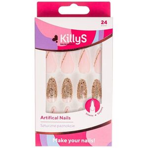 KILLYS Artifical Nails sztuczne paznokcie Stiletto Golden Glitter French 24szt