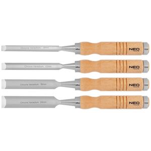 Neo Dłuta 6, 12, 18, 24 mm, zestaw 4 szt. Uchwyt drewniany