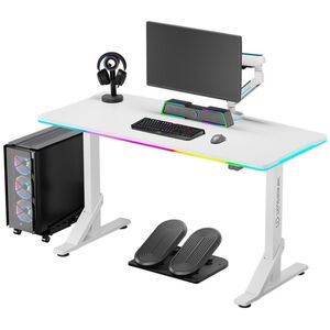 Ultradesk ULTRADESK Biurko dla gracza IRON WHITE, 132,5x60,5 cm, 71-81  cm, mechaniczna regulacja wysokości