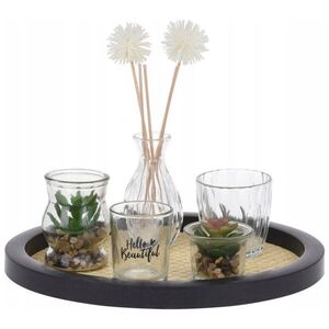 Home Styling Collection Taca glamour ze szklanymi wazonikami i sztucznymi roślinami, Ø 30 cm