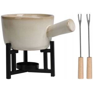 Home Styling Collection Zestaw do fondue serowego, rondelek z porcelany, 2 widelce