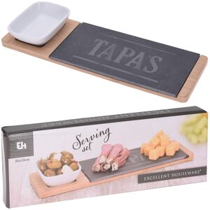 Excellent Houseware Zestaw do serwowania przekąsek na bambusowej tacy, 30 x 10 cm
