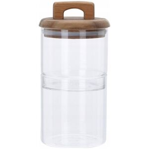 Excellent Houseware Zestaw szklanych pojemników na żywność z zamknięciem z drewna
