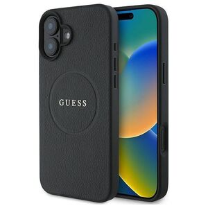 Original Case IPHONE 16 PLUS Guess Hardcase Grained Gold Ring MagSafe (GUHMP16MPGHSMMK) black 3666339303518