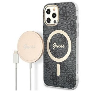 Guess Zestaw Guess GUBPP12MH4EACSK Case+ Charger iPhone 12/12 Pro czarny/black hard case 4G Print MagSafe NoSize