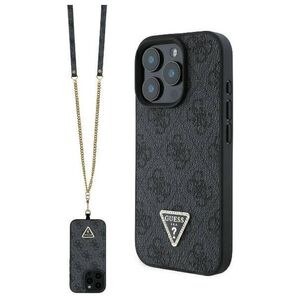 Original Case IPHONE 16 PRO Guess Hardcase Leather Metal Logo Strass Crossbody + Smycz (GUHCP16LP4TDSCPK) black 3666339328627