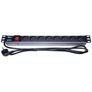 Kabel zasilający PremiumCord PremiumCord Panel napájecí 1U do 19" racku, 8x230V, přepěťová ochrana, 2m kabel, vypínač
