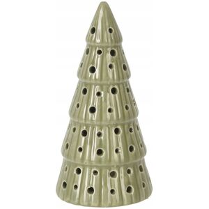 Dekoracja świąteczna Home Styling Collection Porcelanowa choinka z oświetleniem LED, kropki, 14 cm