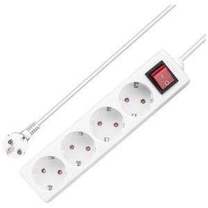 Extension socket No brand, 4 way, 250V, 16A, Cable, 1m., With switch, White - 17877 έως 12 άτοκες Δόσεις