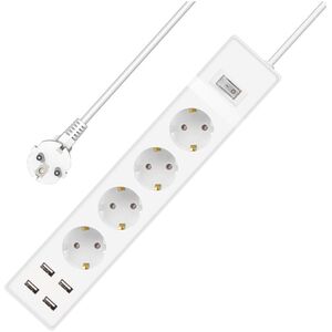 Extension socket No brand, 4 way, 250V, 16A, Cable, 1.5m., 4 x USB F, With switch, White - 17887 έως 12 άτοκες Δόσεις